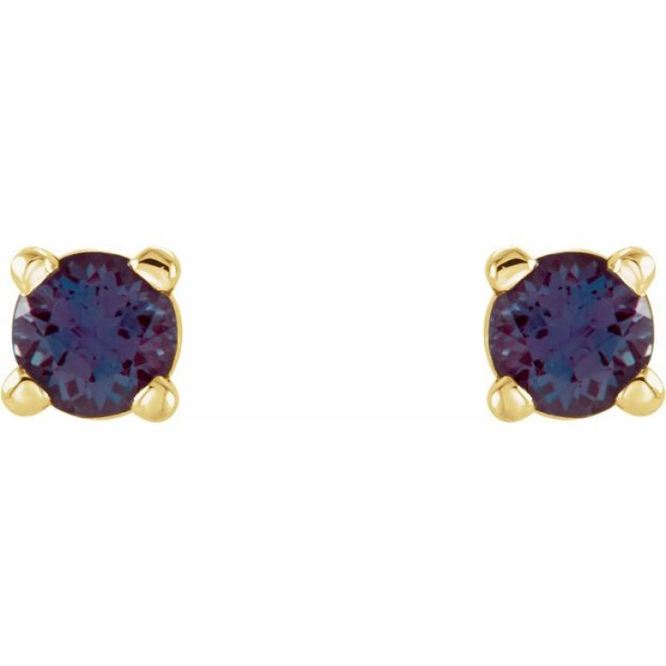 14K Yellow Gold 2.5 mm Lab-Grown Alexandrite Earrings