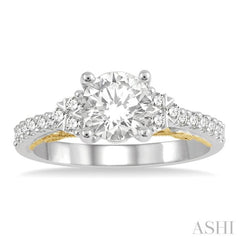 1/3 Ctw Circular Shape Tri Mount Round Cut Diamond Semi-Mount Engagement Ring in 14K White and Yellow Gold