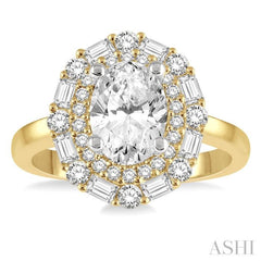 3/4 Ctw Oval Shape Baguette and Round Cut Diamond Semi-Mount Engagement Ring in 14K Yellow and White Gold