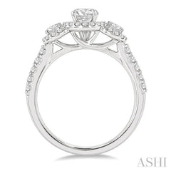 1 Ctw Past, Present & Future Diamond Engagement Ring With 3/8 Ct Round Cut Center Stone in 14K White Gold