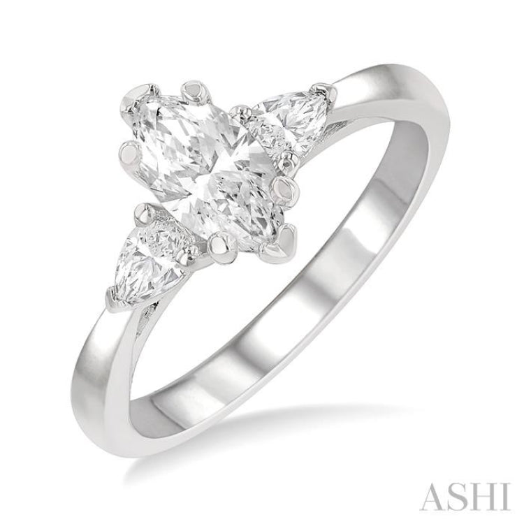 3/4 Ctw Tri-Mount Diamond Engagement Ring With 1/2 Ctw Marquise Cut Center Stone in 14K White Gold
