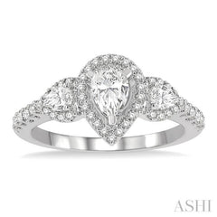 1 Ctw Past, Present & Future Round Cut Diamond Engagement Ring With 3/8 Ct Pear Cut Center Stone in 14K White Gold