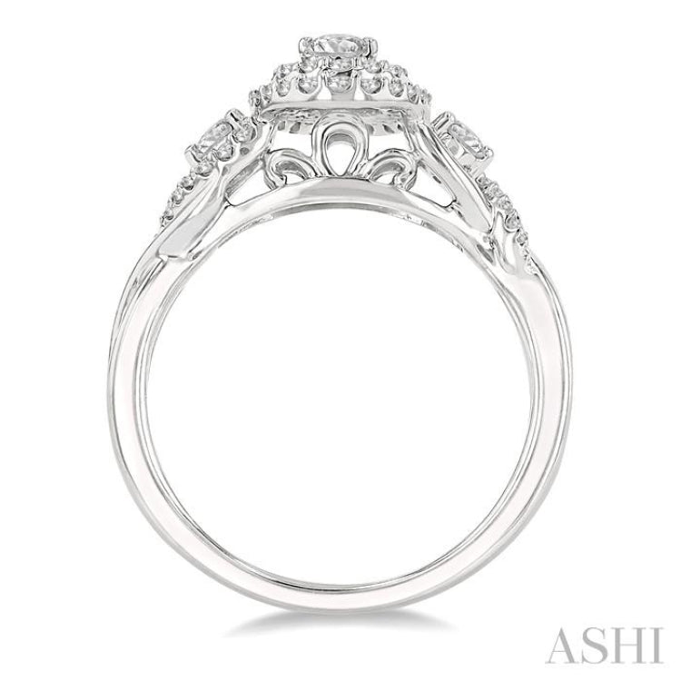 3/8 Ctw Split Twisted Shank Round Cut Diamond Semi-Mount Engagement Ring in 14K White Gold