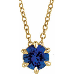 14K Yellow Gold 4 mm Lab-Grown Blue Sapphire Solitaire 16-18" Necklace
