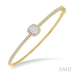 1 Ctw Cushion Shape Lovebright Round Cut Diamond Stackable Bangle in 14K Yellow and White Gold