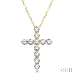 3 Ctw Latin Cross Round Cut Diamond Pendant With Chain in 14K Yellow Gold