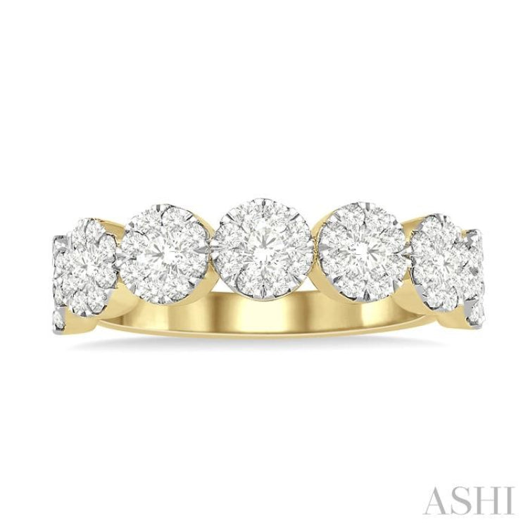3/4 Ctw Jointed Circular Mount Lovebright Diamond Cluster Band in 14K Yellow and White Gold