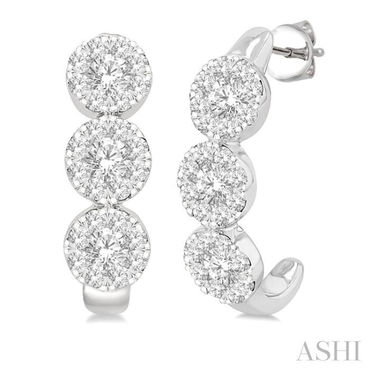 7/8 Ctw Lovebright Round Cut Diamond Half Hoop Earring in 14K White Gold