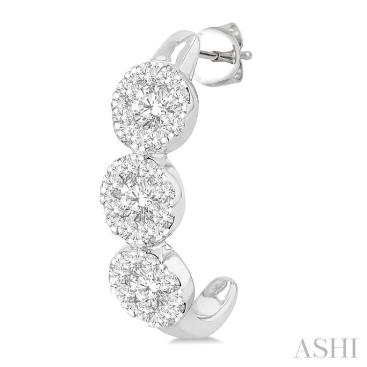 7/8 Ctw Lovebright Round Cut Diamond Half Hoop Earring in 14K White Gold