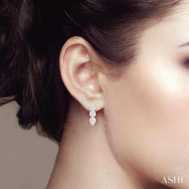 7/8 Ctw Lovebright Round Cut Diamond Half Hoop Earring in 14K White Gold