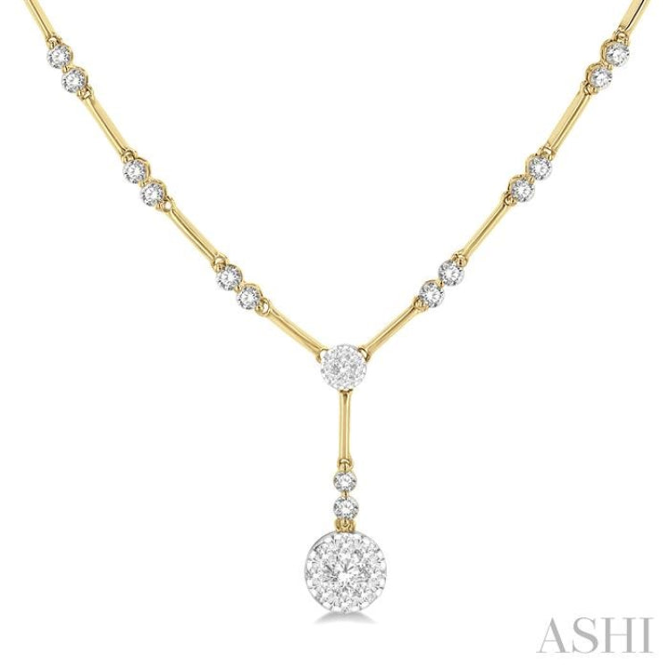 1 7/8 Ctw Circular Bar Link Lovebright Round Cut Diamond Necklace in 14K Yellow and White Gold