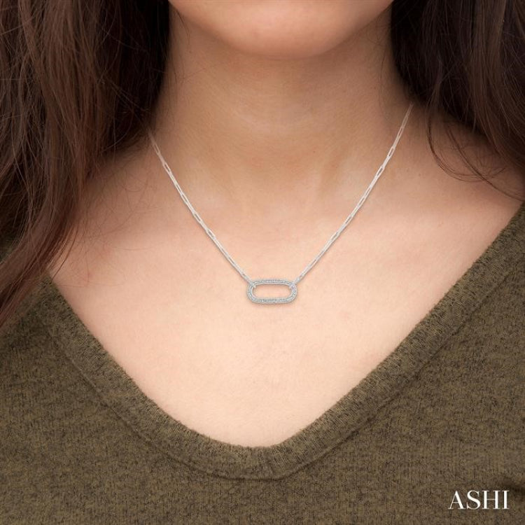 1/10 Ctw Round Cut Diamond Paperclip Pendant With Chain in Sterling Silver