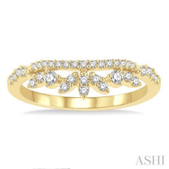 1/3 Ctw Alternating Marquise and Circular Mount Round Cut Diamond Curved Wedding Band in 14K Yellow Gold