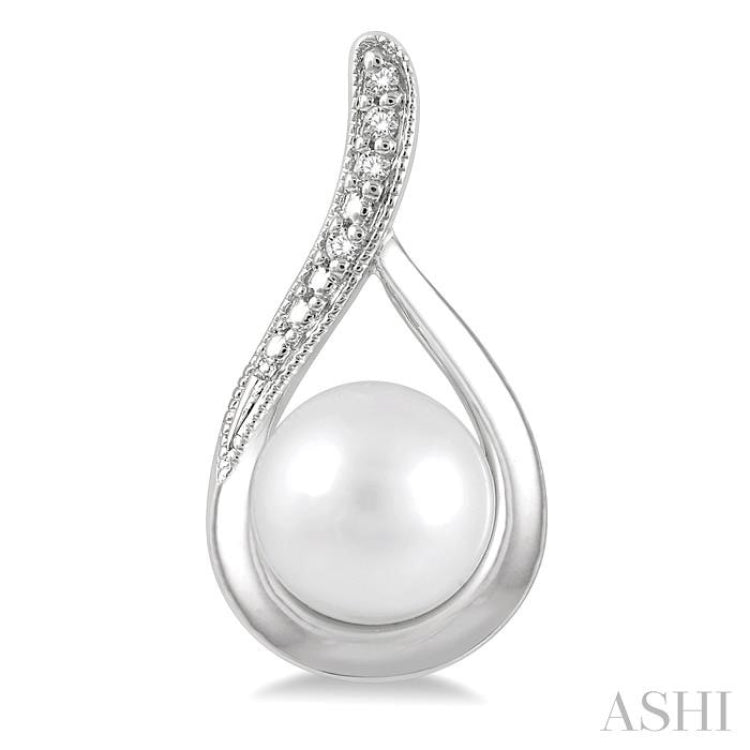 6x6 MM Drop Shape Cultured Pearls and 1/50 Ctw Round Cut Diamond Earring in Sterling Silver