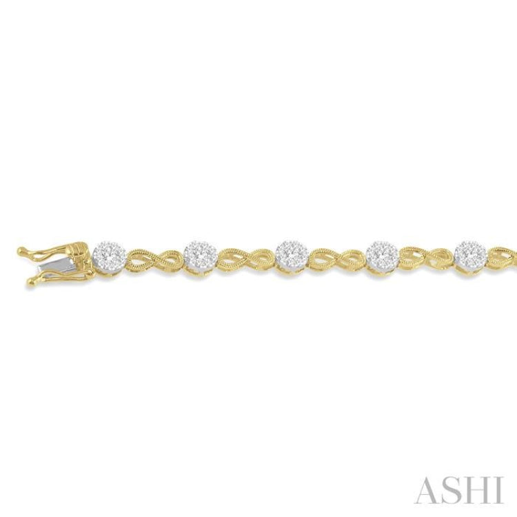 1 1/2 Ctw Circular Mount & Infinity Link Lovebright Round Cut Diamond Bracelet in 14K Yellow and White Gold