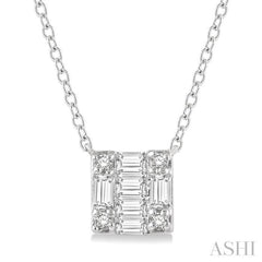 1/8 Ctw Square Shape Baguette and Round Cut Diamond Petite Fashion Pendant With Chain in 14K White Gold