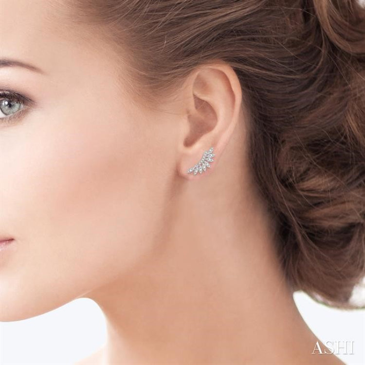 1/3 Ctw Arched Marquise Projection Round Cut Diamond Petite Fashion Earring in 14K White Gold