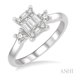 1/2 Ctw Fusion Baguette and Round Cut Diamond Engagement Ring in 14K White Gold