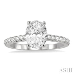 1/3 Ctw Oval Shape Diamond Semi-Mount Engagement Ring in 14K White Gold