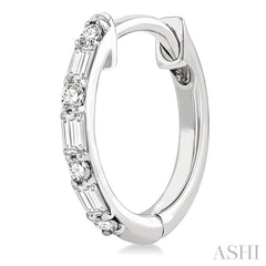 1/4 Ctw Petite Baguette and Round Cut Diamond Fashion Huggies in 10K White Gold