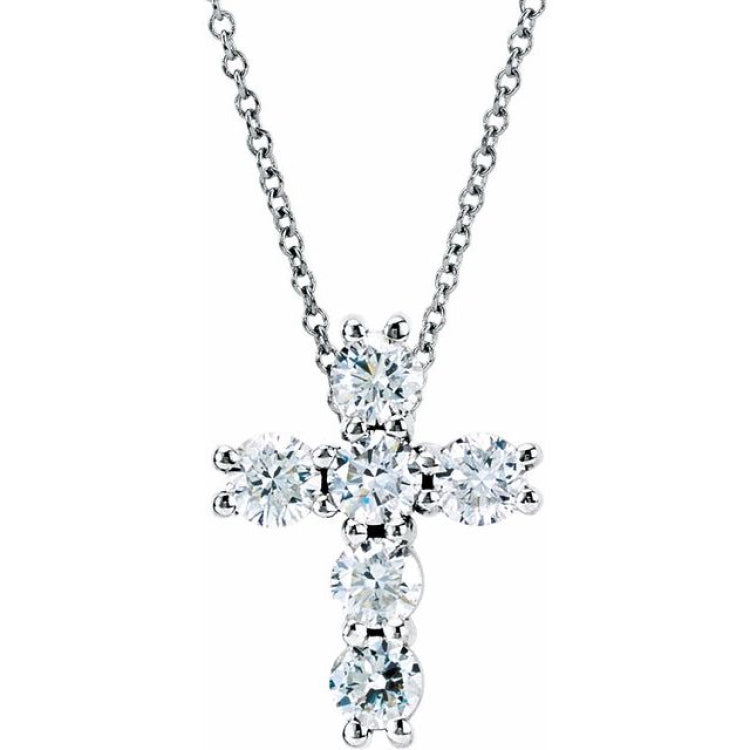 14K White Gold 1/3 CTW Lab-Grown Diamond Cross 18" Necklace