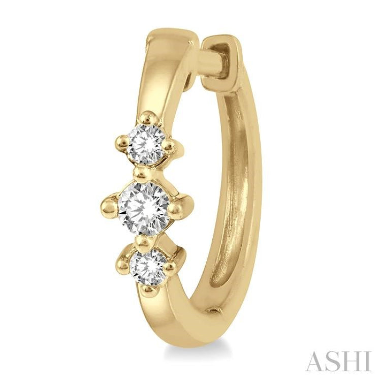 1/6 Ctw Three Stone Round Cut Diamond Huggie Petite Earrings in 10K Yellow Gold