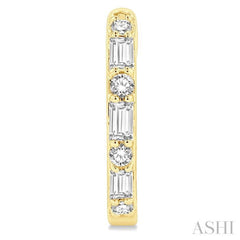 1/4 Ctw Petite Baguette and Round Cut Diamond Fashion Huggies in 10K Yellow Gold