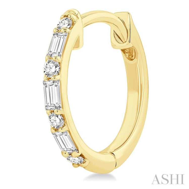 1/4 Ctw Petite Baguette and Round Cut Diamond Fashion Huggies in 10K Yellow Gold