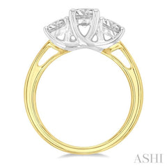 1 1/4 Ctw Round Cut Diamond Past Present & Future Engagement Ring in 14K Yellow & White Gold
