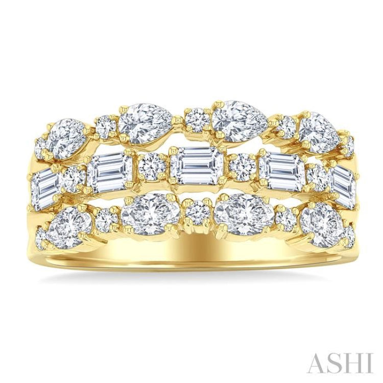 1 1/2 Ctw Triple Row Multi-Cut Diamond Fashion Band in 14K Yellow Gold