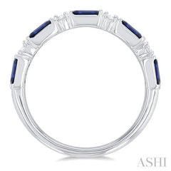 4X2 MM Baguette Cut Sapphire and 1/5 Ctw Art Deco Round Cut Diamond Precious Band in 14K White Gold