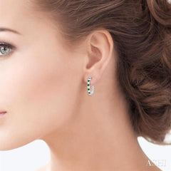 2.4 MM Round Shape Emerald and 5/8 Ctw Round Cut Diamond Precious Hoop Earring in 14K White Gold
