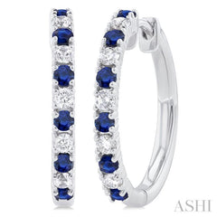 1.80 MM Round Shape Sapphire and 1/4 Ctw Round Cut Diamond Precious Hoop Earrings in 10K White Gold