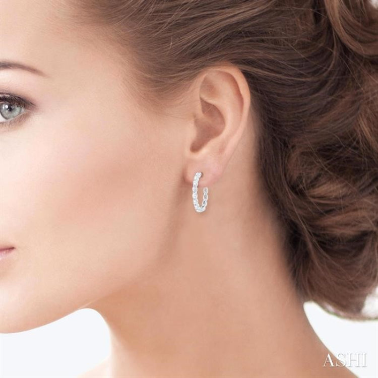 1 7/8 Ctw North-South Oval Cut Diamond Fashion Hoop Earrings in 14K White Gold