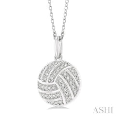 1/6 Ctw Petite Volleyball Round Cut Diamond Fashion Pendant With Chain in 10K White Gold