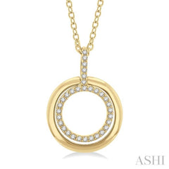 1/10 Ctw Petite Twin Circle Round Cut Diamond Fashion Pendant With Chain in 10K Yellow Gold