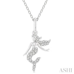 1/8 Ctw Petite Sea Life Mermaid Round Cut Diamond Fashion Pendant With Chain in 10K White Gold