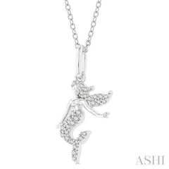 1/8 Ctw Petite Sea Life Mermaid Round Cut Diamond Fashion Pendant With Chain in 10K White Gold