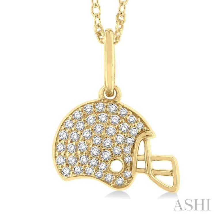 1/5 Ctw Petite Hockey Helmet Round Cut Diamond Fashion Pendant With Chain in 10K Yellow Gold