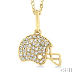 1/5 Ctw Petite Hockey Helmet Round Cut Diamond Fashion Pendant With Chain in 10K Yellow Gold
