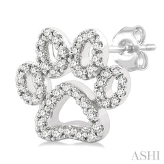 1/4 Ctw Petite Dog Paw Round Cut Diamond Fashion Stud Earring in 10K White Gold