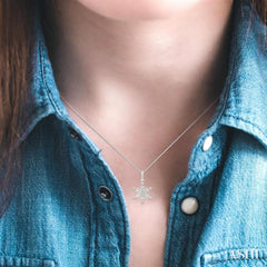1/10 Ctw Petite Snowflake Round Cut Diamond Fashion Pendant With Chain in 10K White Gold