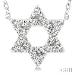 1/10 Ctw Petite Star of David Round Cut Diamond Fashion Pendant With Chain in 10K White Gold