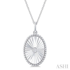 1/20 Ctw Oval fluted medallion Round Cut Diamond Pendant With Chain in Sterling Silver