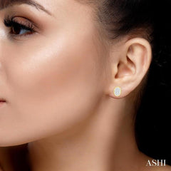 1/3 Ctw Oval Shape Lovebright Round Cut Diamond Bezel Stud Earring in 14K Yellow and White Gold