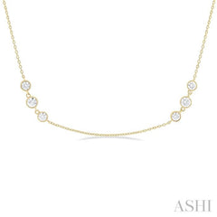 1 1/2 Ctw Three Stone Bezel Set Round Cut Diamond Station Necklace in 14K Yellow Gold