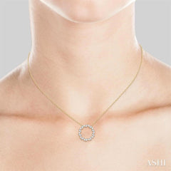 3/8 Ctw Circle Baguette and Round Cut Diamond Scatter Pendant With Chain in 10K Yellow Gold