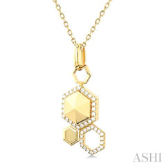 1/4 Ctw Hexagon Motif Round Cut Diamond Fashion Pendant With Chain in 14K Yellow Gold
