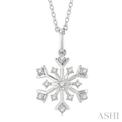 1/6 Ctw Petite Snowflake Round Cut Diamond Fashion Pendant With Chain in 10K White Gold