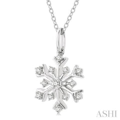 1/6 Ctw Petite Snowflake Round Cut Diamond Fashion Pendant With Chain in 10K White Gold